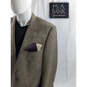 Jos. Bank Blazer Sport Coat Jacket Silk  Camel hair 44L Beige Black Glenn Check